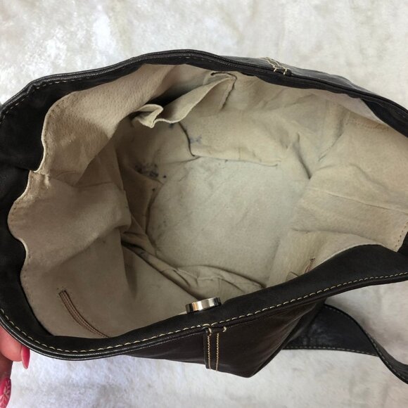 LOUENHIDE Dark Chocolate Brown Vegan Leather Bucket Bag Purse - Picture 9 of 13